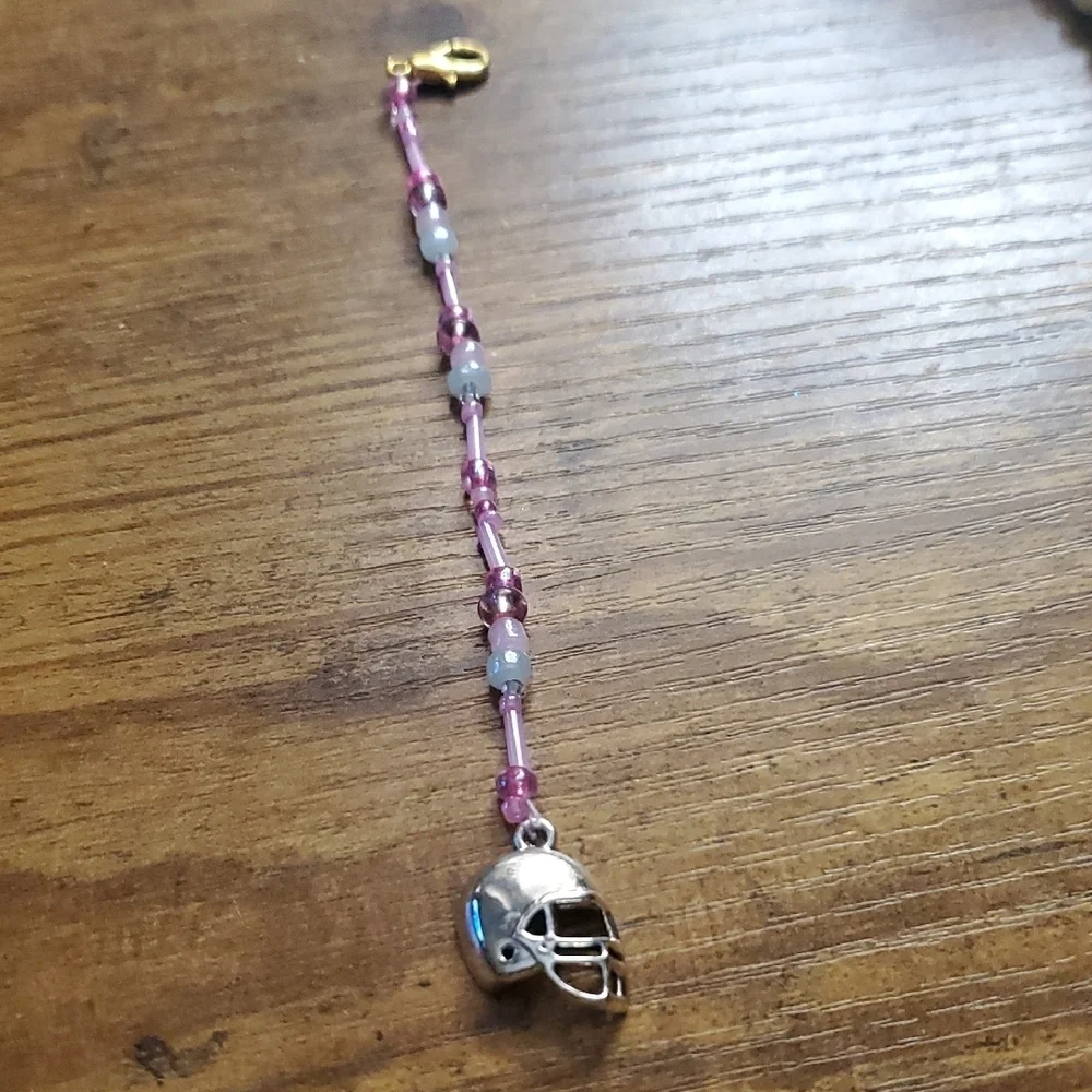 Elegant Pink and Silver Charm For Key Chain Or Phone With Football Helmet Charm